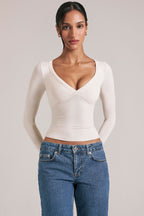 Chic V-Neck Long-Sleeve Top in Vanilla