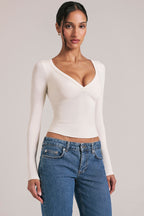 Chic V-Neck Long-Sleeve Top in Vanilla