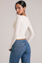 Chic V-Neck Long-Sleeve Top in Vanilla