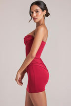 Chic Bandeau Bodycon Mini Dress in Cherry Red