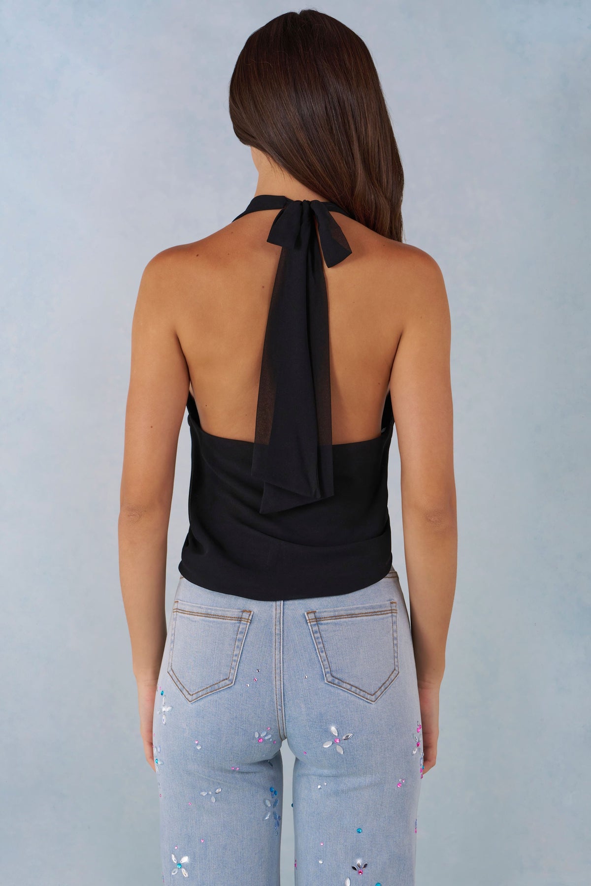 Chic Deep Plunge Halterneck Top in Black