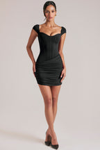 Chic Sweetheart Neckline Mini Dress in Black