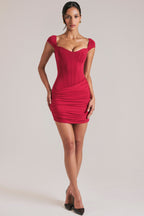 Chic Sweetheart Neckline Mini Dress in Cherry Red