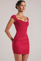 Chic Sweetheart Neckline Mini Dress in Cherry Red