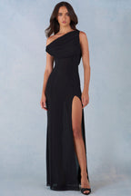 Chic One-Shoulder Maxi Dress in Black