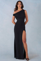 Chic One-Shoulder Maxi Dress in Black