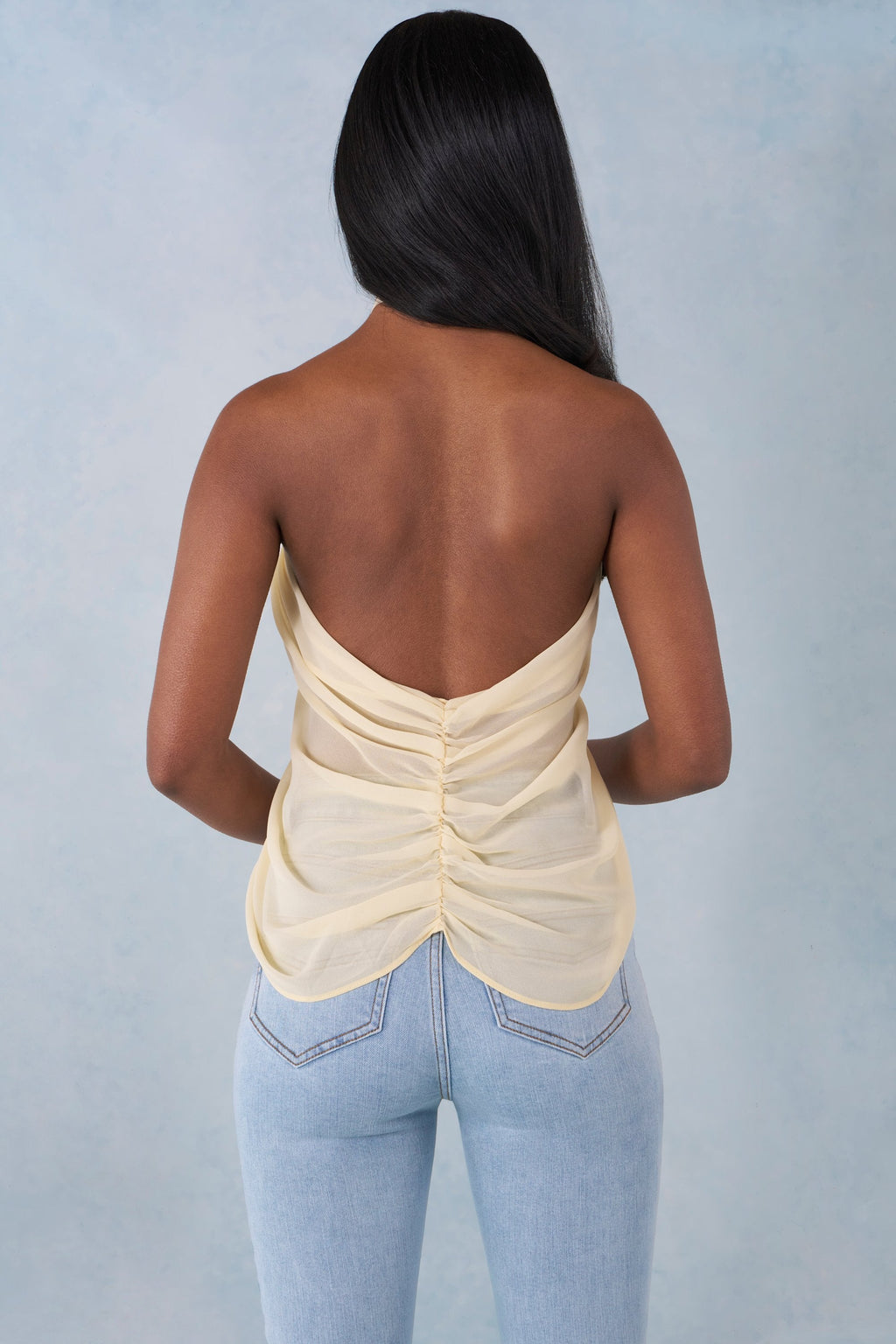 Chic Halterneck Open-Front Top in Butter Yellow