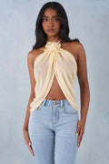 Chic Halterneck Open-Front Top in Butter Yellow