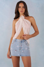 Chic Halterneck Open-Front Top in Ivory