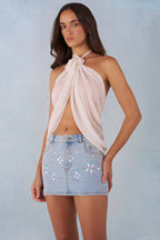 Chic Halterneck Open-Front Top in Ivory