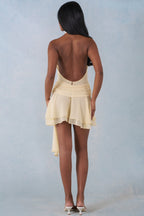 Chic Halterneck Mini Dress in Butter Yellow