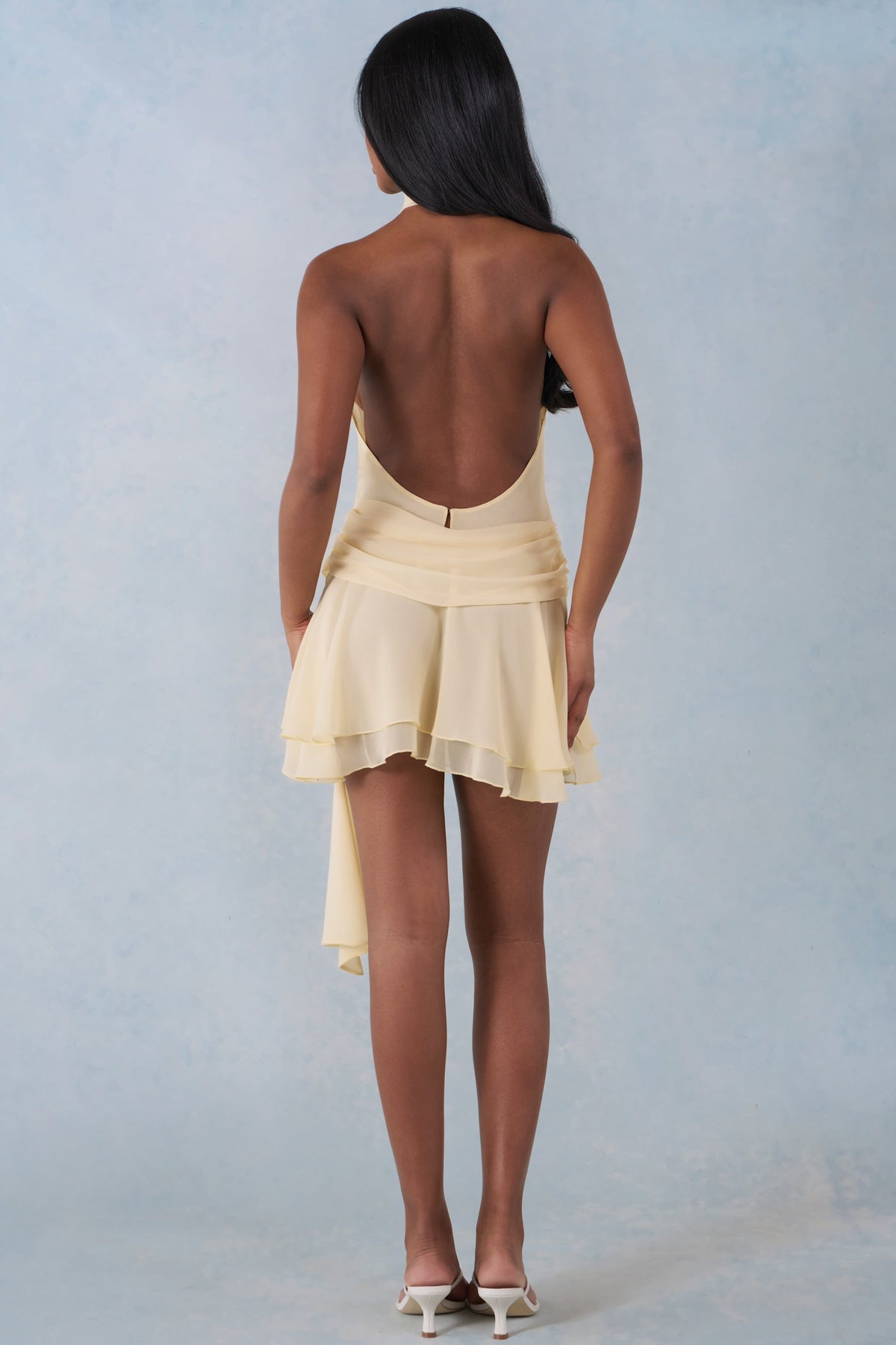 Chic Halterneck Mini Dress in Butter Yellow