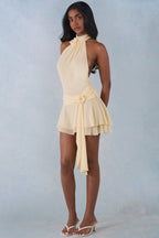 Chic Halterneck Mini Dress in Butter Yellow