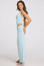 Chic Deep Plunge Halterneck Maxi Dress in Powder Blue