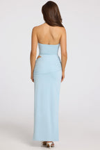 Chic Deep Plunge Halterneck Maxi Dress in Powder Blue