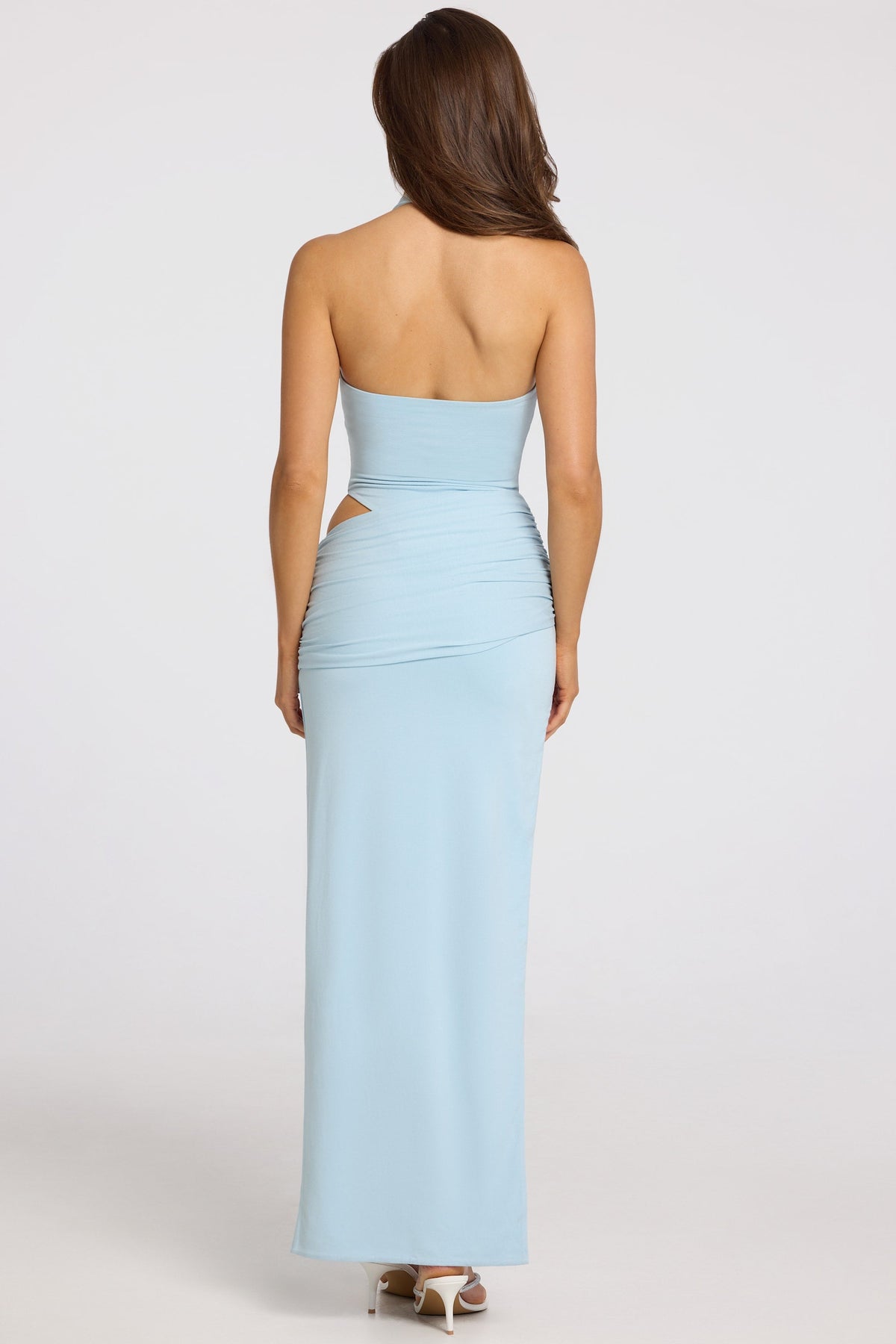 Chic Deep Plunge Halterneck Maxi Dress in Powder Blue