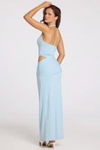 Chic Deep Plunge Halterneck Maxi Dress in Powder Blue