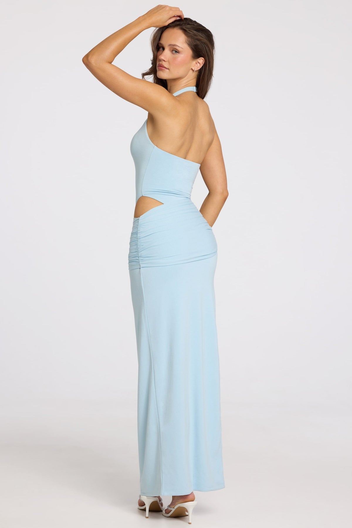 Chic Deep Plunge Halterneck Maxi Dress in Powder Blue