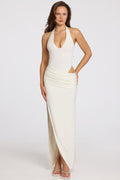 Chic Deep Plunge Halterneck Maxi Dress in White