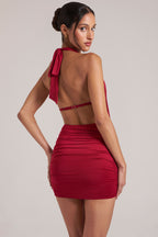 Chic Draped Cowl Mini Dress in Cherry Red