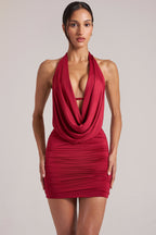 Chic Draped Cowl Mini Dress in Cherry Red
