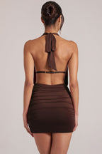 Chic Draped Cowl Mini Dress in Chocolate Brown