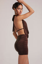 Chic Draped Cowl Mini Dress in Chocolate Brown