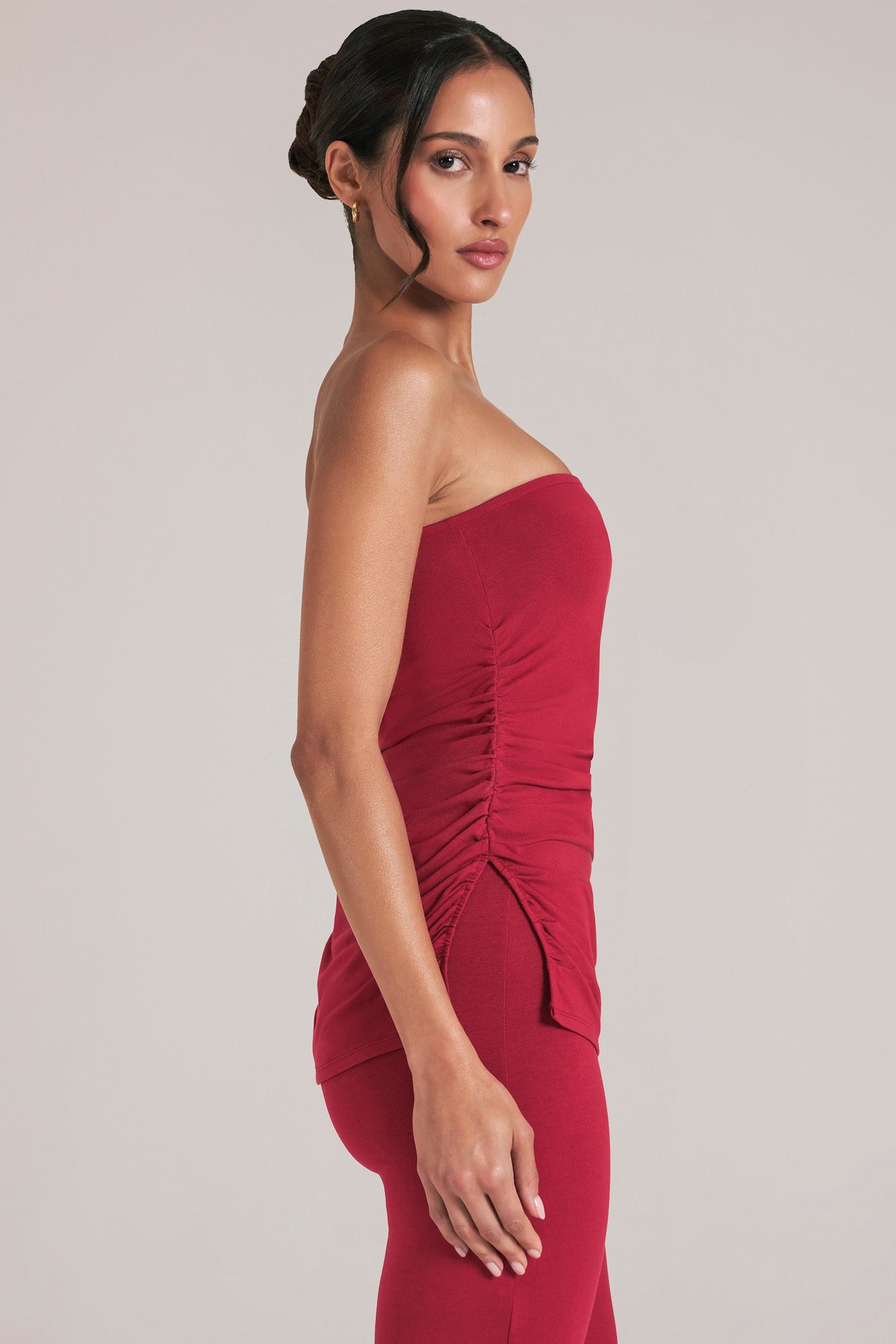 Chic Bandeau Longline Top in Cherry Red