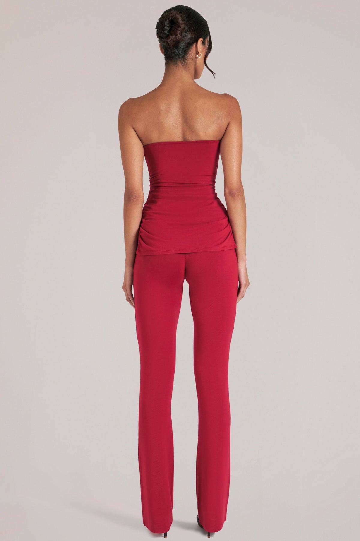 Chic Mid-Rise Fitted Trousers in Cherry Red