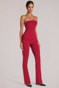 Chic Mid-Rise Fitted Trousers in Cherry Red