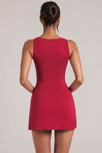 Chic Square-Neck Top in Cherry Red