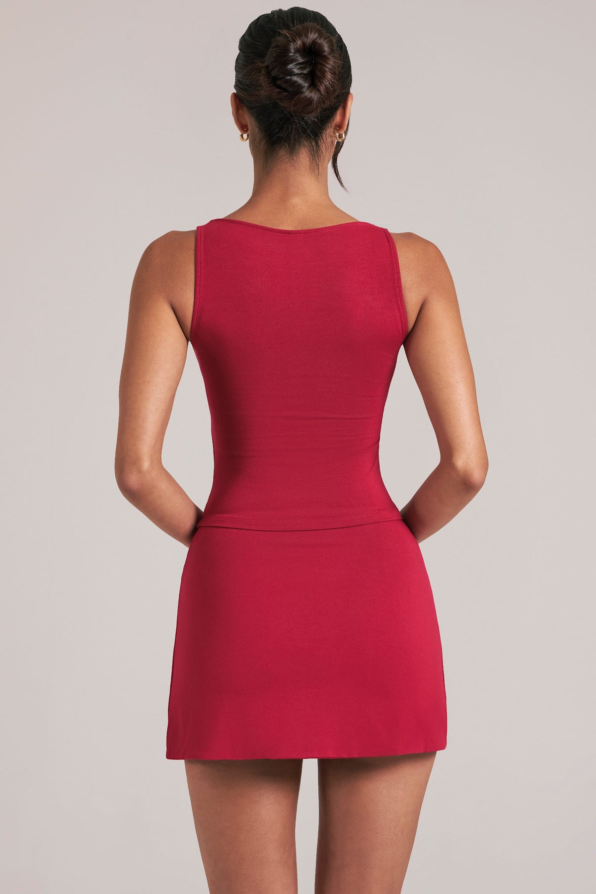 Chic Square-Neck Top in Cherry Red