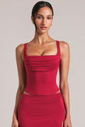Chic Square-Neck Top in Cherry Red