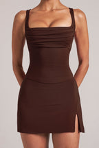Chic Square-Neck Top in Chocolate Brown