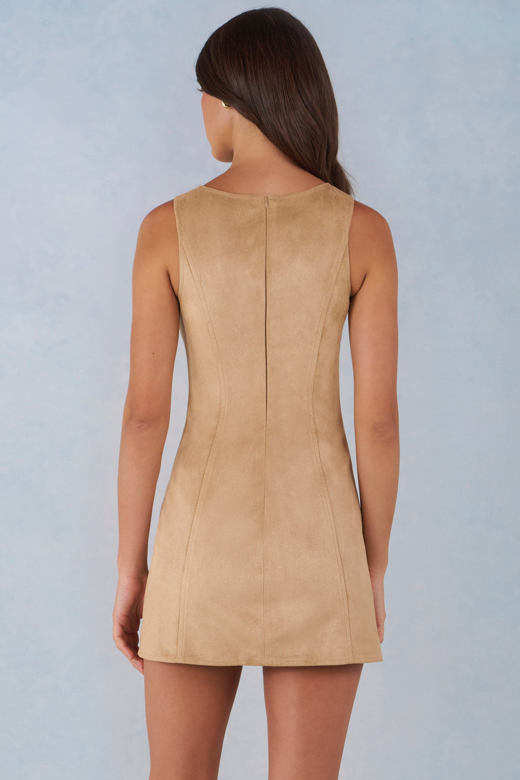 Chic Faux Suede A-Line Mini Dress in Tan