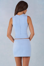 Chic Faux Suede Turtleneck Top in Soft Blue