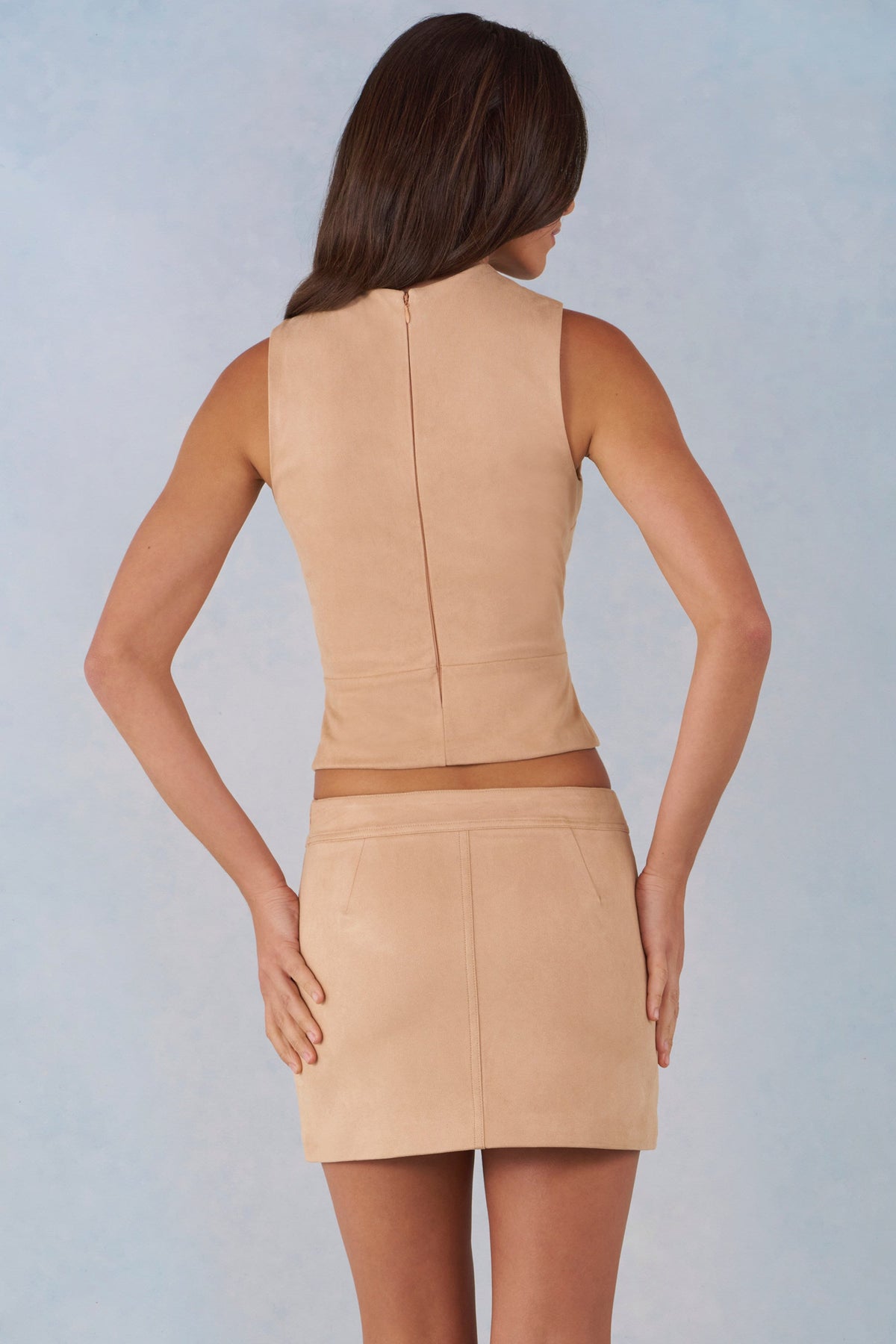 Chic Faux Suede Turtleneck Top in Tan