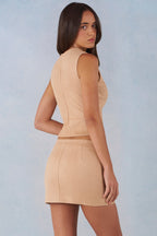 Chic Faux Suede Turtleneck Top in Tan
