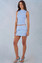 Chic Faux Suede Mid-Rise Mini Skirt in Soft Blue