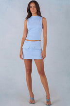Chic Faux Suede Mid-Rise Mini Skirt in Soft Blue