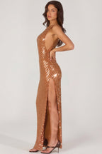 Chic Embellished Maxi Dress in Bronze