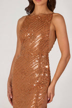 Chic Embellished Maxi Dress in Bronze