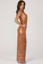 Chic Embellished Maxi Dress in Bronze
