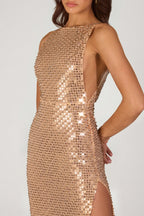 Chic Embellished Maxi Dress in Gold