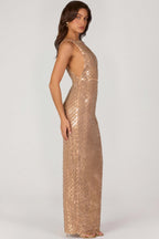 Chic Embellished Maxi Dress in Gold