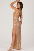 Chic Embellished Maxi Dress in Gold