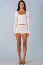 Chic Knit Mid-Rise Mini Shorts in Ivory