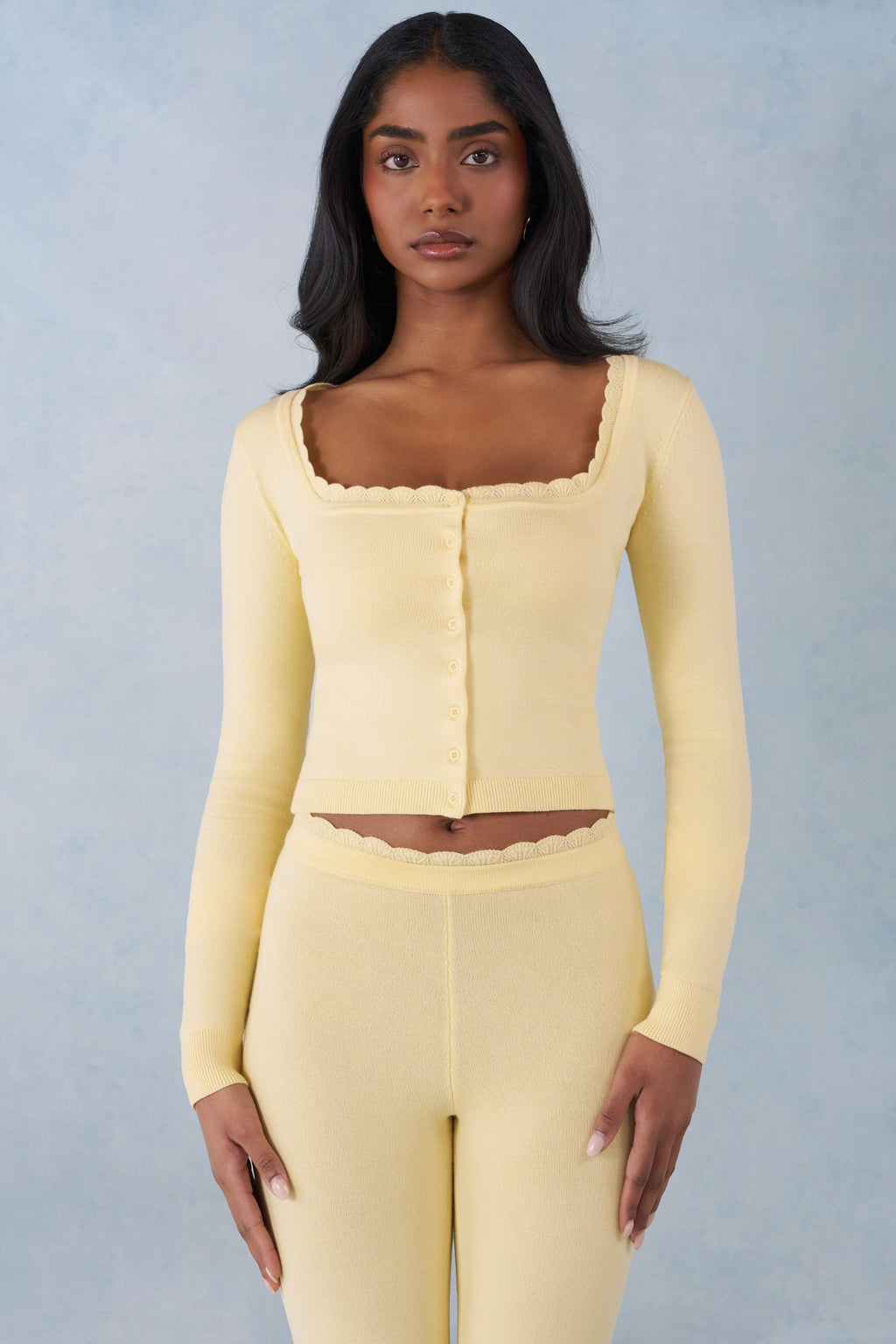 Chic Knit Long-Sleeve Cardigan in Butter Yellow