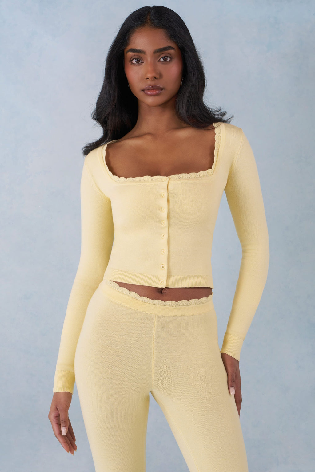 Chic Knit Long-Sleeve Cardigan in Butter Yellow