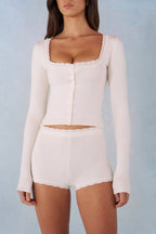 Chic Knit Long-Sleeve Cardigan in Ivory